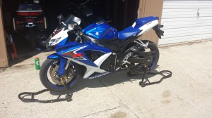 Supersport (what I call a crotch rocket almost exclusively) 2008 GSXR 600. notice the fairing and clip on handle bars. 